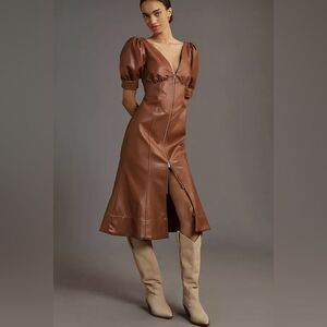 Anthopologie Chestnut Faux Leather Dress Size 12 NWT